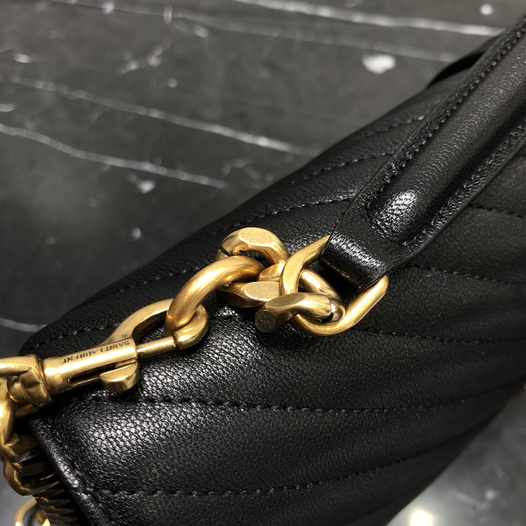 Saint Laurent Lambskin College Handbag Shoulder Bag Black 392738 Gold